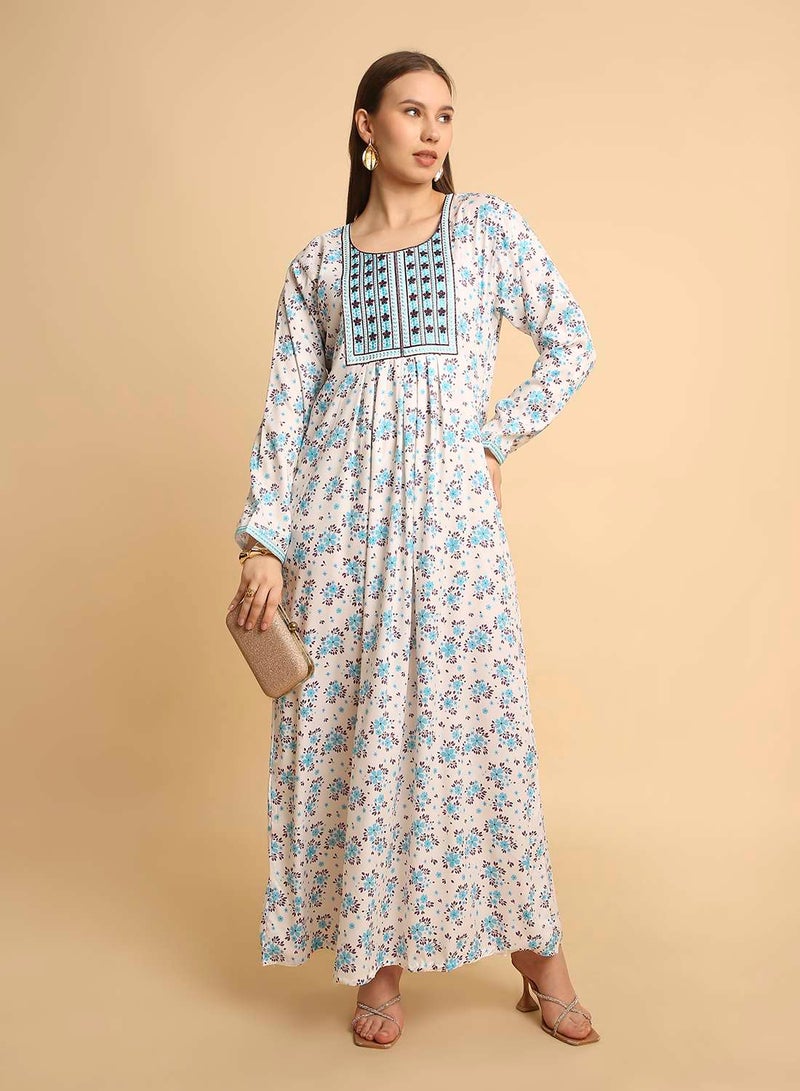 HANA & SARA Classic Arabic Jalabiya for Women – Lightweight Floral Long Dress with Decorative Yoke - Image 4